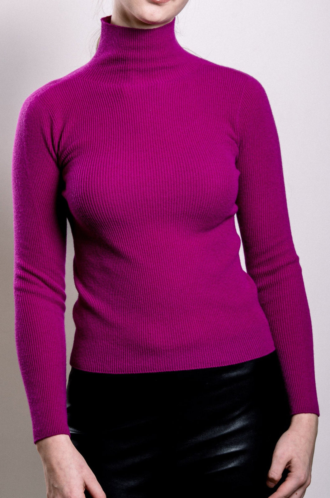 Cashmere Turtle Neck Sweater - Fuchsia