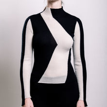 Load image into Gallery viewer, Cashmere Turtle Neck Sweater - Ivory and Black