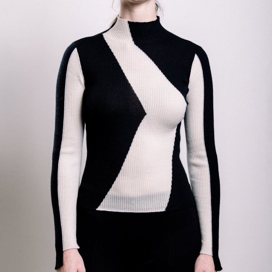 Cashmere Turtle Neck Sweater - Ivory and Black