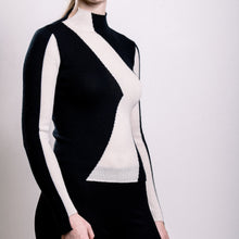 Load image into Gallery viewer, Cashmere Turtle Neck Sweater - Ivory and Black