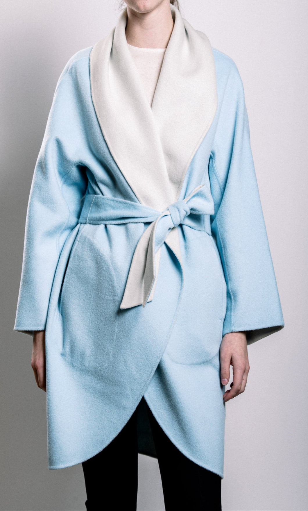 Demi-Couture Wool Belted Overcoat - Sky/Cream