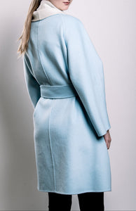 Demi-Couture Wool Belted Overcoat - Sky/Cream