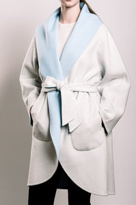 Demi-Couture Wool Belted Overcoat - Sky/Cream