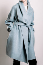 Load image into Gallery viewer, Demi-Couture Wool Belted Overcoat - Light Blue