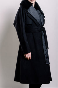 Demi-Couture Overcoat with Fur Collar - Black