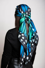 Load image into Gallery viewer, Luly Yang Signature Blue Monarch Silk Scarf
